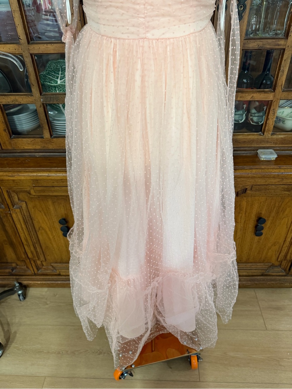 Petal & Pup Blush Pink Tulle Midi Dress with Tie Straps size medium - Picture 5 of 8